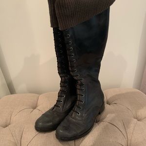 Cole Haan Lace Up Tall Grey Leather Sock Boots